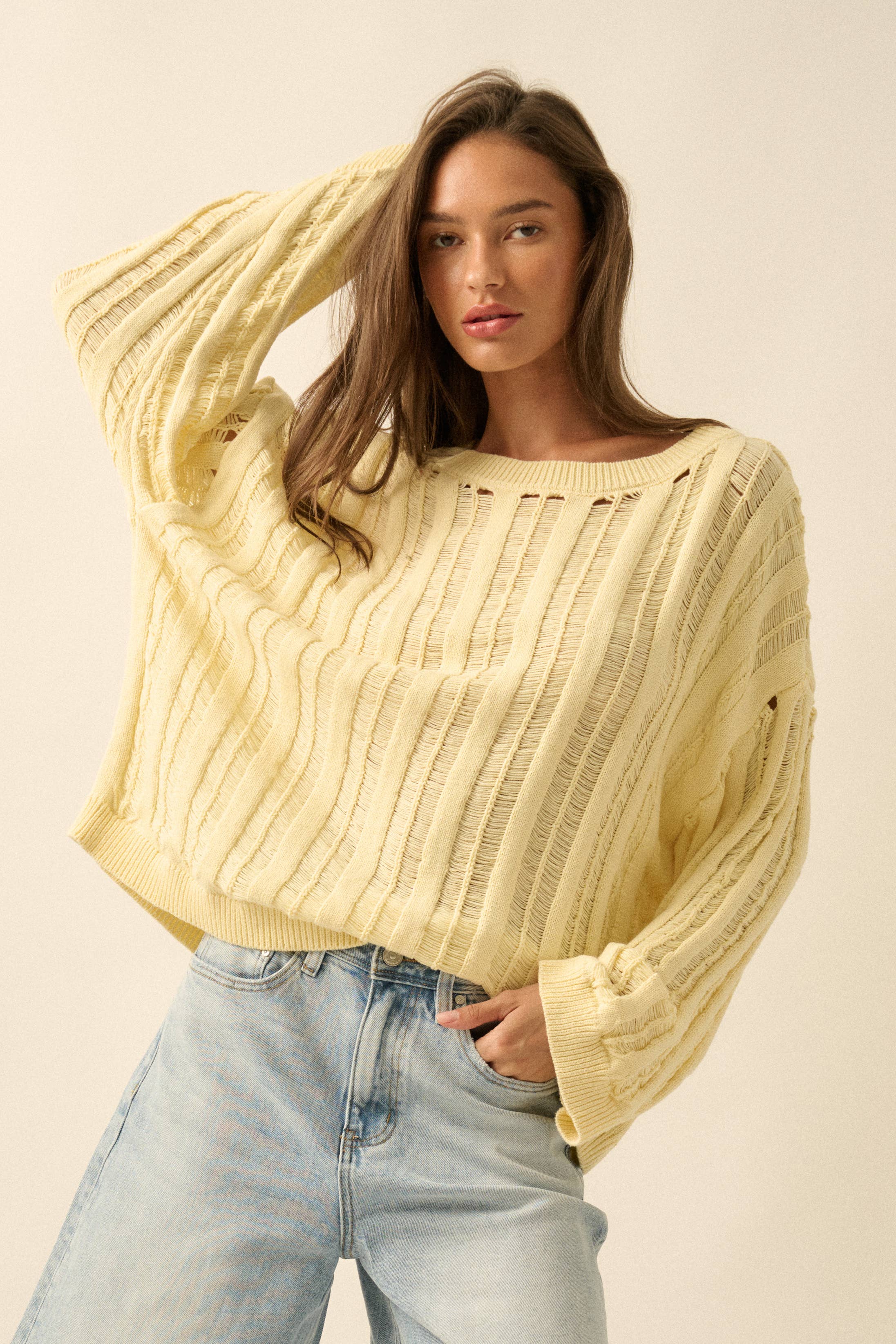 Semi-Sheer Ladder-Knit Loose-Fit Sweater – Open.And.True.